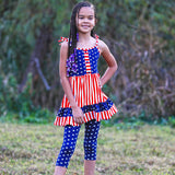 AnnLoren Girls 4th of July Stars & Striped Dress & Capri Leggings
